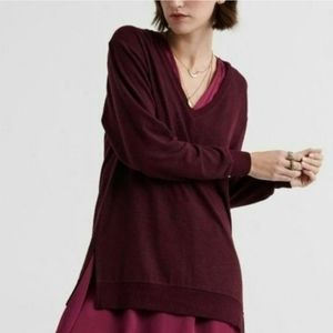 Lucky Brand Cloud Soft Jersey Knit V-neck Tunic Oversized Heathered Pullover Top